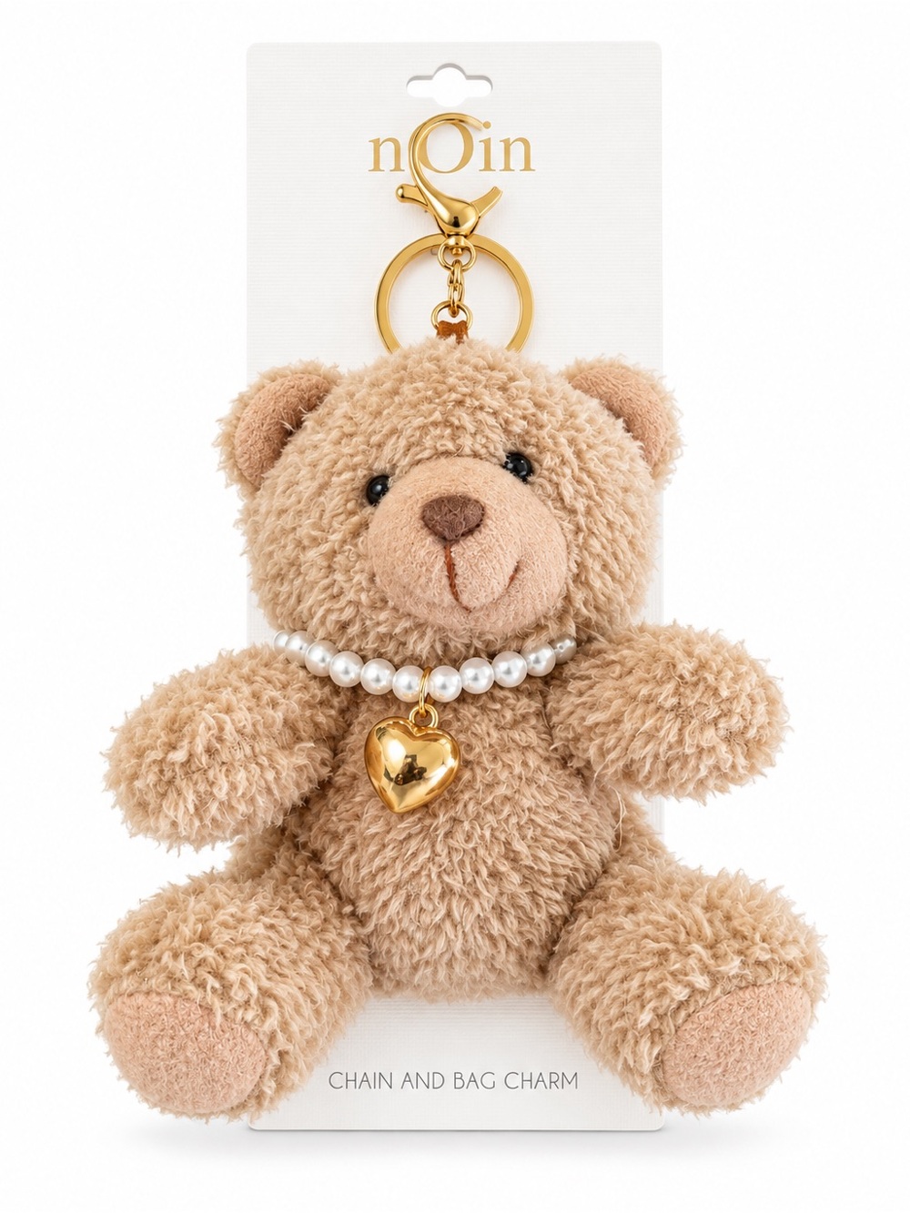 nOir Jewelry Beige Teddy Bear Key & Bag Charm with Gold Heart